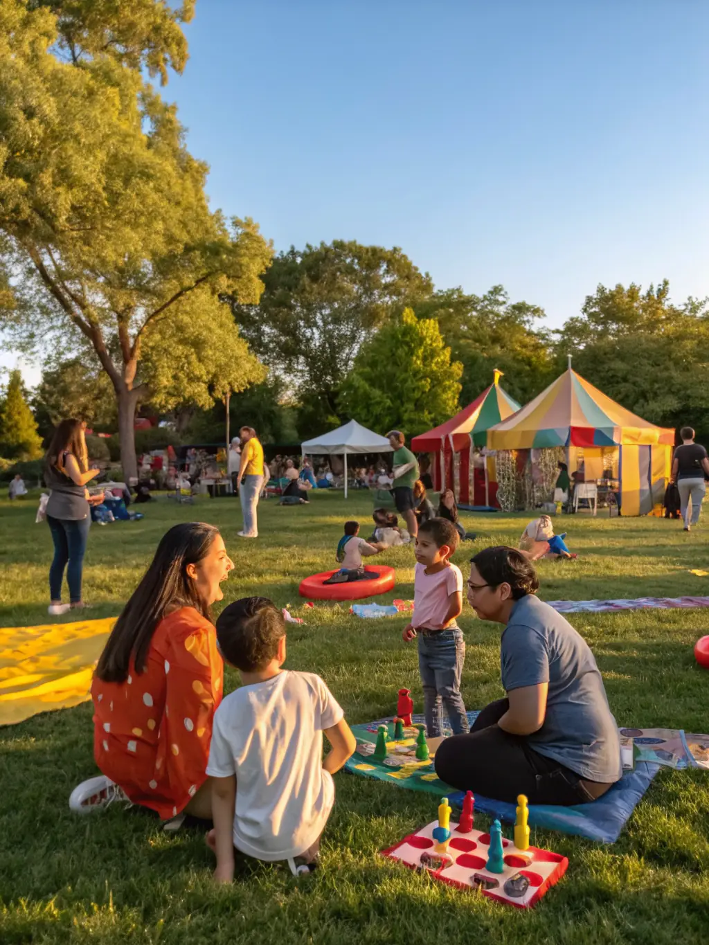 A lively community event with visitors exploring Château Couvert, enjoying performances and local food stalls, representing Public Access & Community Events.